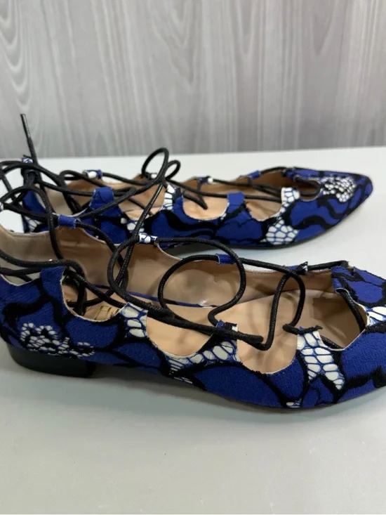 Anthropologie Billy Ella Blue Gillie Printed Lace Up Point Toe Ballet Flat Sz 8 - Picture 4 of 6